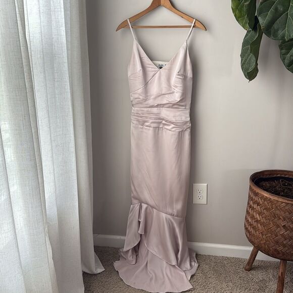 Chi Chi London Satin Evening Dress 'Varsha' in Pale Neutral Champagne - Picture 14 of 14
